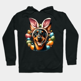 German Pinscher Celebrates Easter with Bunny Ears Hoodie